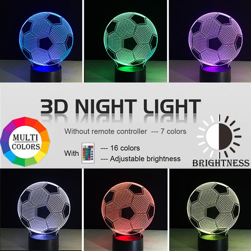 Lámpara LED Fútbol 3D | Luz Nocturna Multicolor
